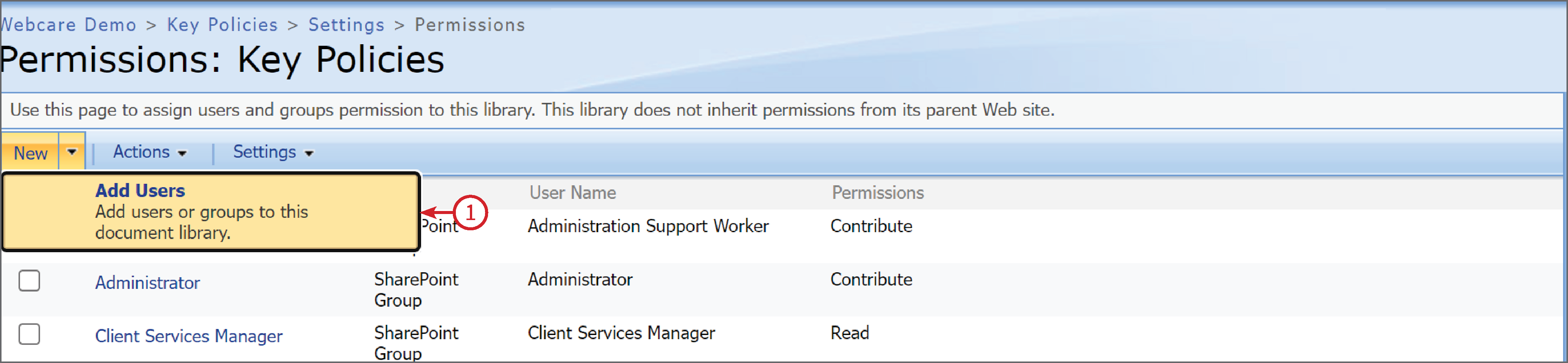 Manage Permissions - Document Library – Webcare Help Centre